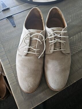 J.Crew BF761 Men's Size 12 Suede Bone Derby Dress Shoes Tan Beige Leather